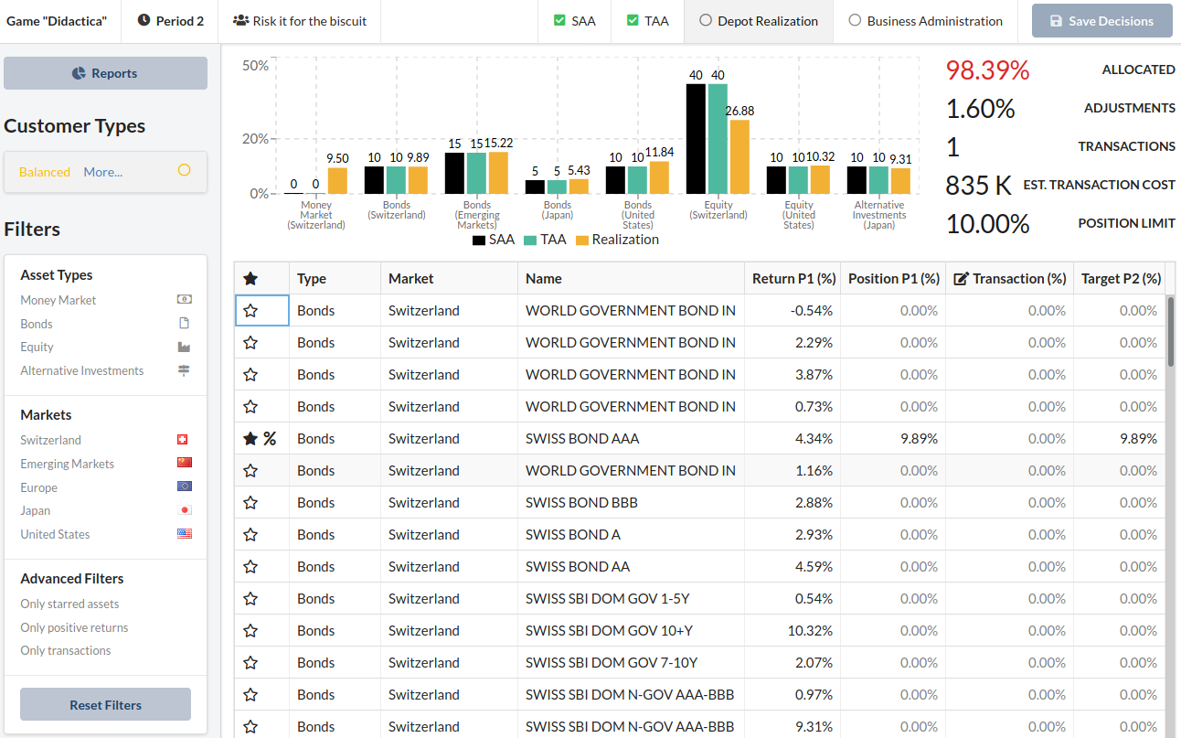 Screenshot of Portfolio Management Simulation
